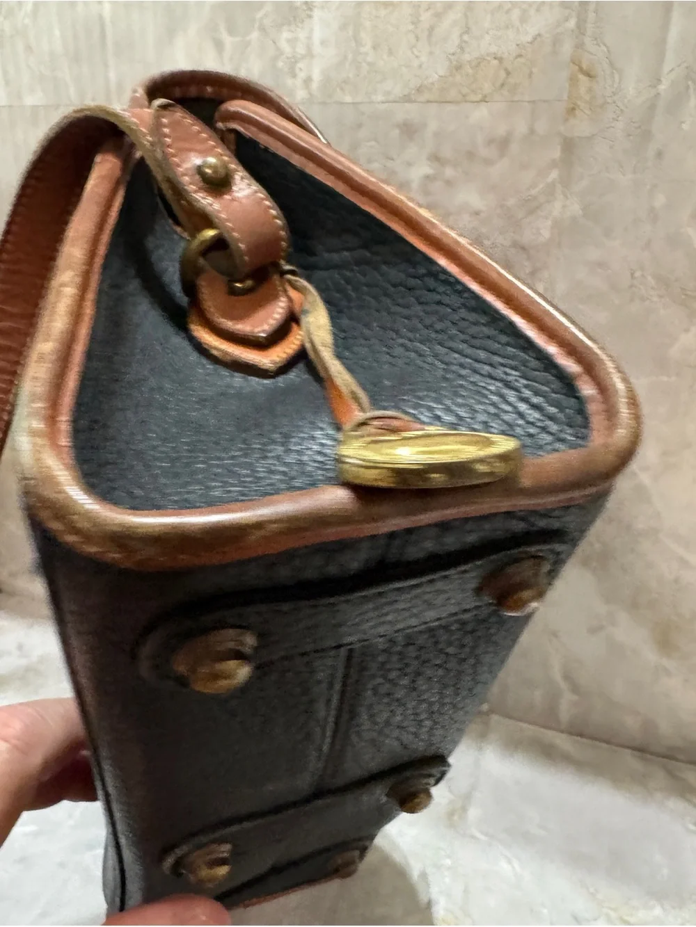 Dooney & Bourke Black and Brown Pebbled Leather Messenger Bag
